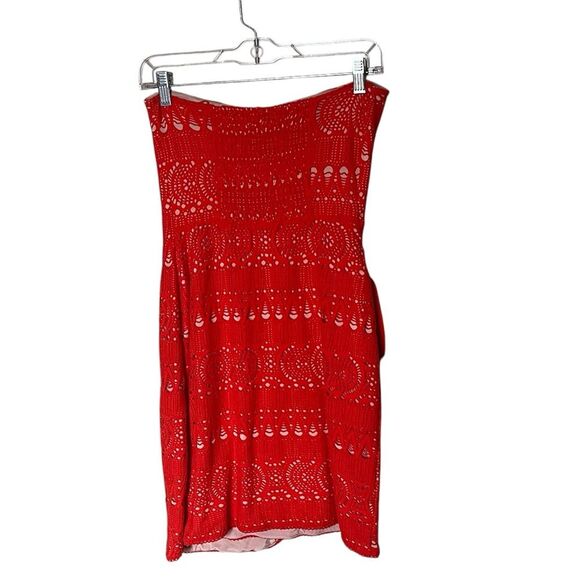 Free People Oceanside Crochet Strapless Mini Dress with Tie In Red Size Small - Picture 3 of 12